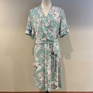 Liz Claiborne striped Floral fake Wrap short sleeves stretchy dress size XL